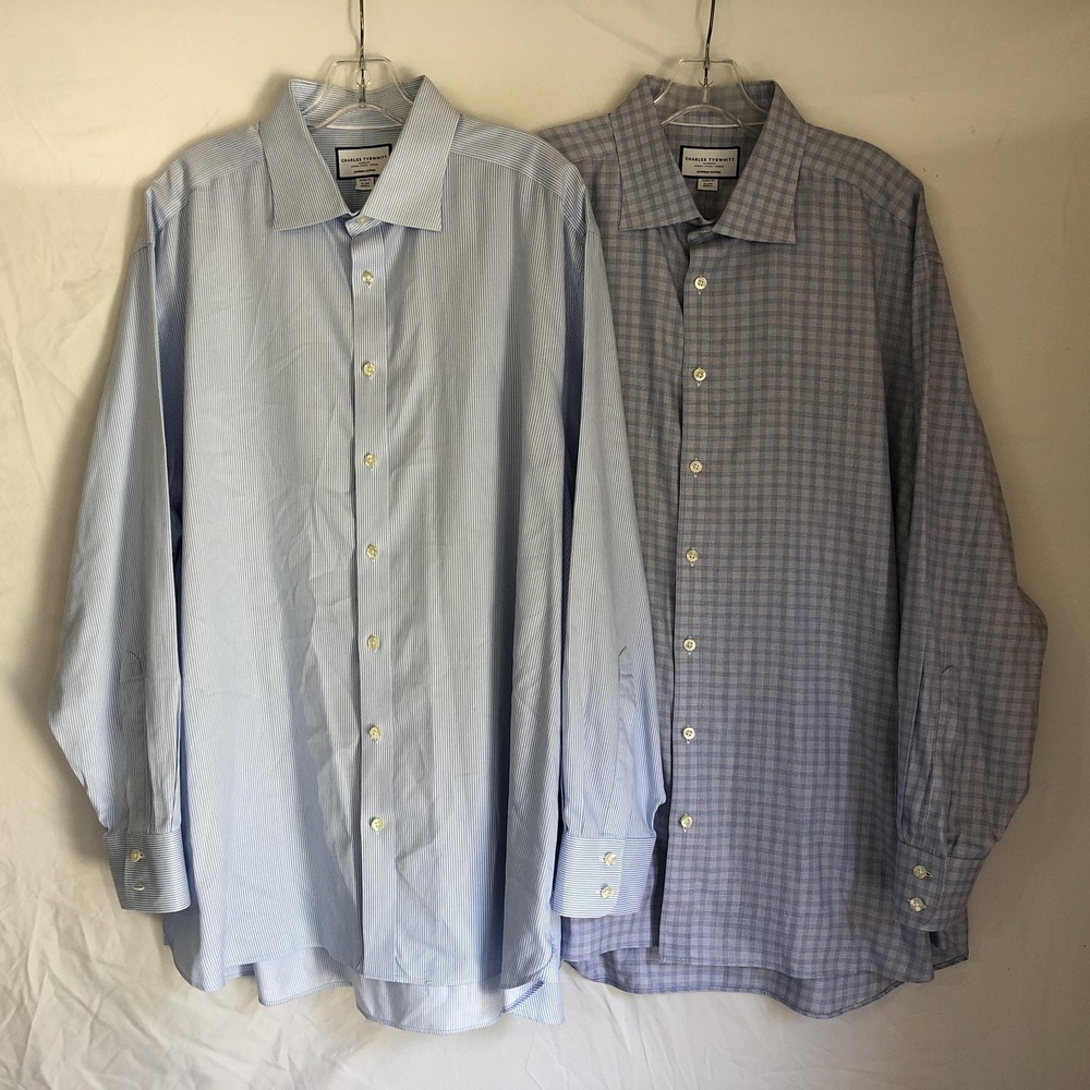Lot Of 2 Charles Tyrwhitt Shirt Mens 18 35 Blue Egyptian Cotton Dress Classic
